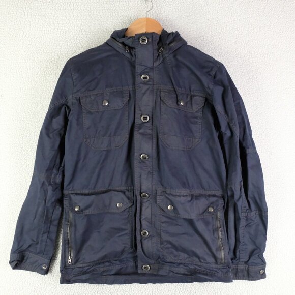 Kuhl Jacket Womens Small Blue Waxed Canvas Hooded Outdoor Hiking Utility Pockets - Picture 1 of 10